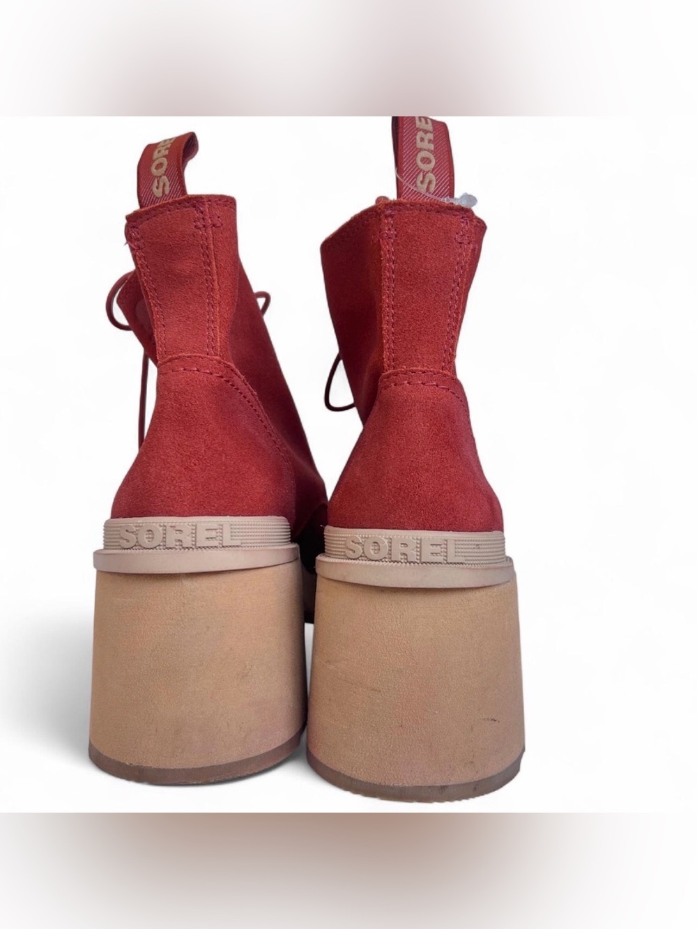 SOREL Hi-Line Heel Lace Boots Warp Red Suede Women’s 11 NWOT - Picture 2 of 7
